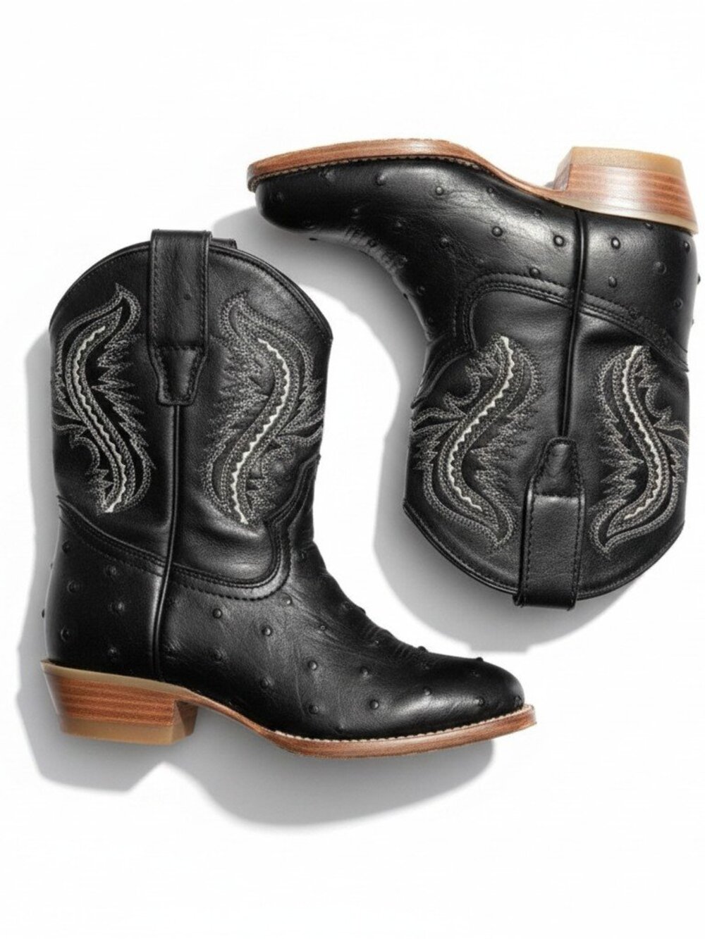 Indomable Black Ostrich Print Toddler Cowboy Boots Western Leather Rodeo